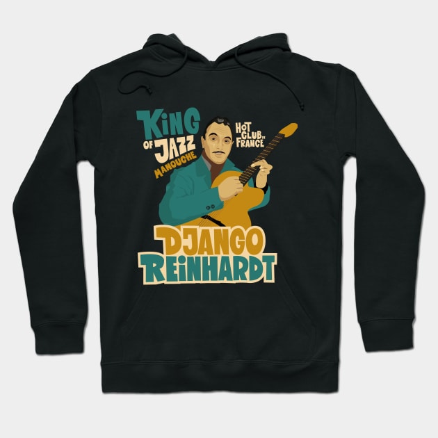 Django Reinhardt: A Jazz Guitar Legend Brought to Life with this Captivating Illustration. Hoodie by Boogosh